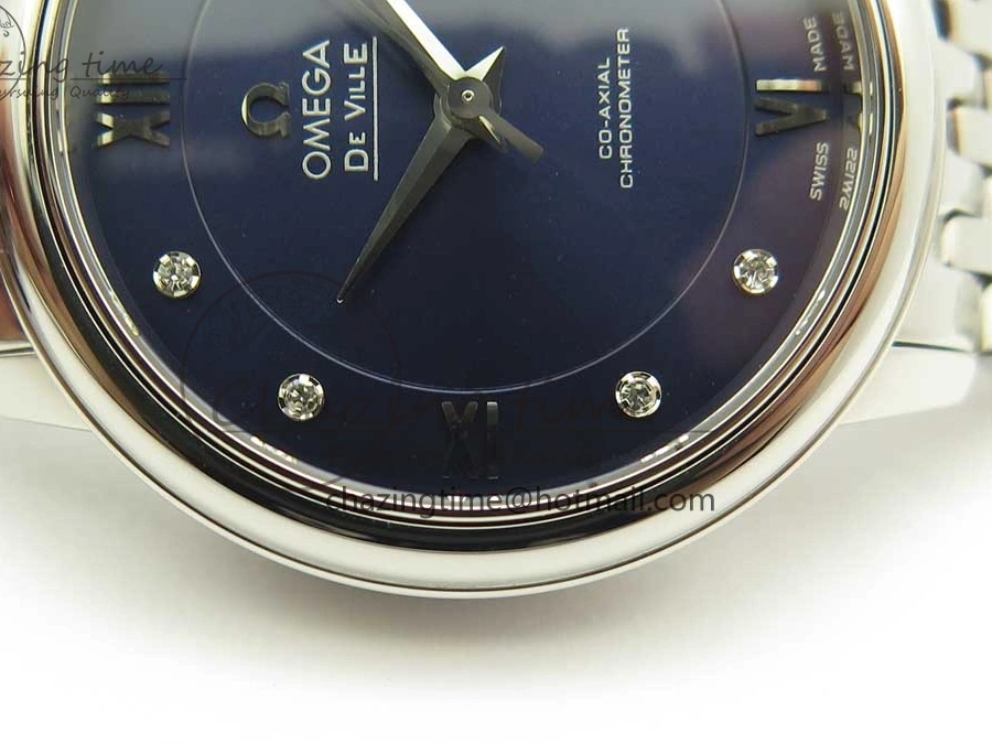 0105 TopPick De Ville Prestige Ladies 32.7mm SS MKF 1:1 Best Edition Blue Dial Diamonds Markers on SS Bracelet MIYOTA 7972